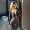 Top Quality Women Long Sleeve Sexy Shinning Golden Rhinestones Bodycon Long Bandage Dress Celebrate Nightclub Party Outfit