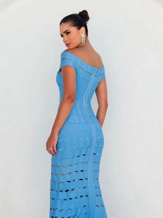 Spring Sexy Women Hollow Cut Design Bandage Dress with One Collar Shoulders Bodycon Backless Midi Dress Club Party Vestidos