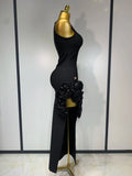 Women Fashion Celebrity Sexy Applique Black Long Bodycon Bandage Dress Elegant Evening Party Club Luxury Birthday Dresses