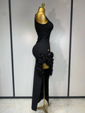 Women Fashion Celebrity Sexy Applique Black Long Bodycon Bandage Dress Elegant Evening Party Club Luxury Birthday Dresses