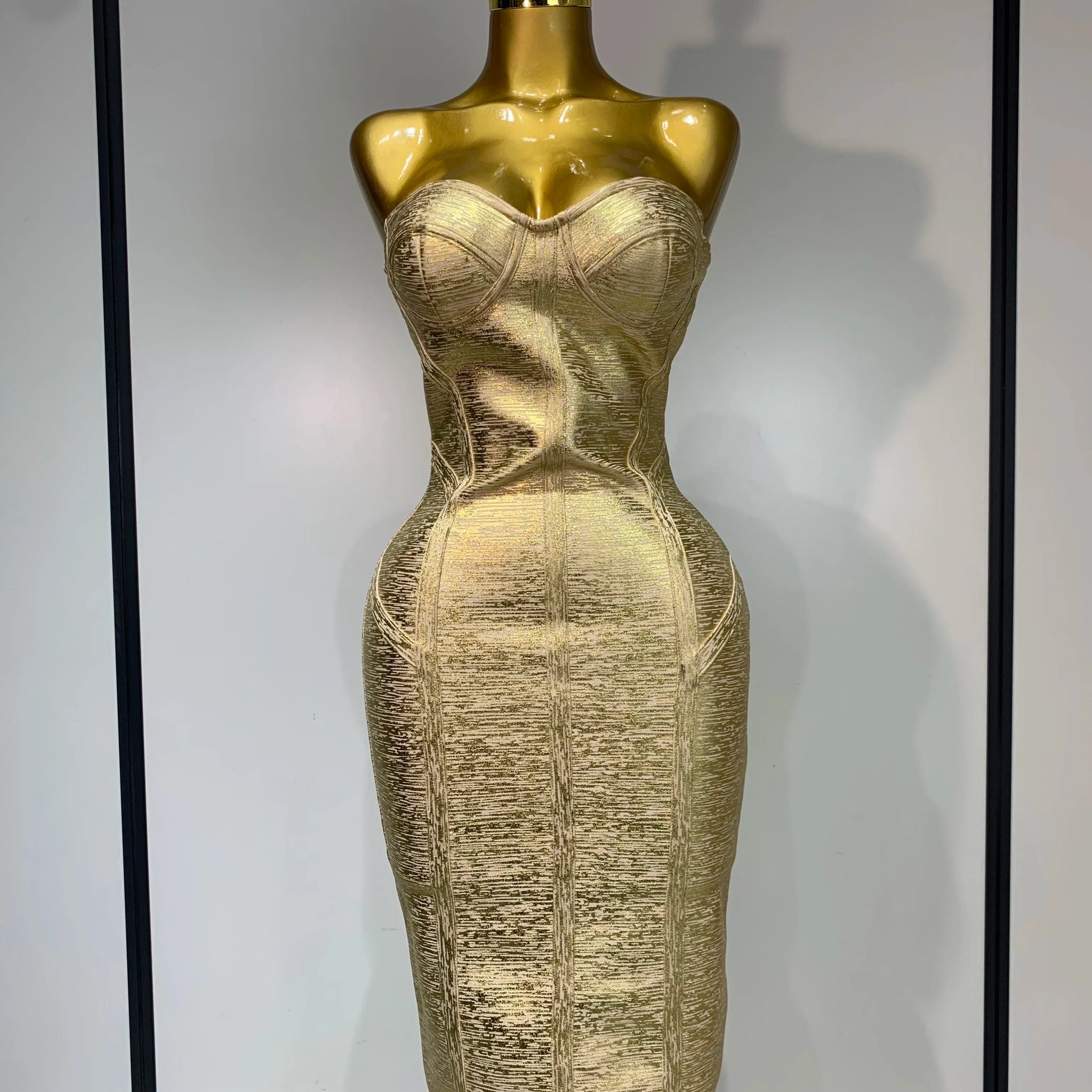 Women Sexy Gold Strapless Bodycon Bandage Dress Fashion Celebrate Evening Party Luxury Birthday Wedding Guest Dress Gold