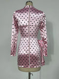 Sexy Women'S Three-Dimensional Flower Patchwork Polka Dot Dress V-Neck Long Sleeved Draped Bodycon Pink Mini Dress Vestidos