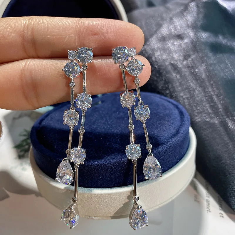 Luxury Zircon Wedding Earrings Cubic Zirconia Bridal Water Drop Earring For Bride Accessories Women Evening Party Dress Jewelry