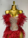 Women Sexy Strapless Mesh two Pieces Set Bodycon Long Dress High Split Nightclub Party Luxury Birthday Singer Stage Outfit