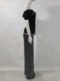 Women Sexy Off Shoulder Pearl Diamond Black Maxi Long Bandage Two Piece Set Elegant Evening Club Party Prom Gowns