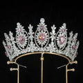 Bridal Hair Jewelry Red Zirconia Tiaras Crowns Zircon Headband Diadem Brides Women Pageant Prom Headpiece Wedding Accessories pink