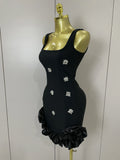 STyle Shining Crystal Women Sleeveless Bodycon Mini Bandage Dress Elegant Ruffles Cute Birthday Party Celebrate Dress