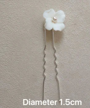 Bridal Jewelry Porcelain Flower Hair Pin Clip Pearl Head Piece For Brides Bridesmaids Hairpins Women Wedding Accessories silver color 1.5