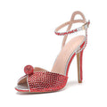 Runway style Rhinestone Sequined Peep toe Women Gladiator Sandals Summer Elegant High heels Crystal Wedding Banquet Bridal Shoes Red