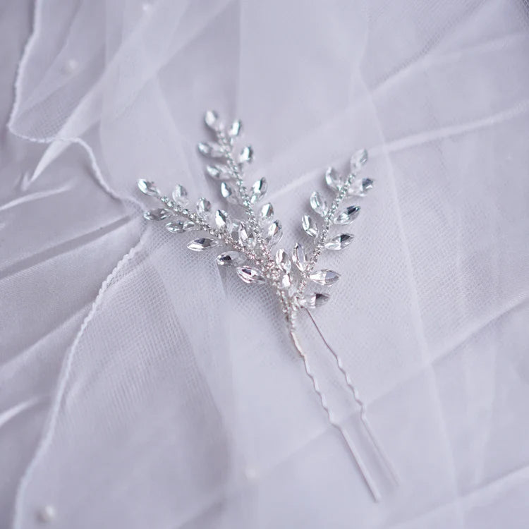 Crystal Rhinestones Hair Pin Clip Leaf Hairpin For Brides Bridesmaids Silver Color Head Piece Wedding Accessories Bridal Jewelry