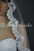 Handmade Beading Wedding Veil 1 Layer Fingertip Veil Lace Bridal Veil