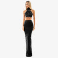 White Elegant 3D Flowers Hollow Out Beach Dresses Set Sexy See Though Crop Tops Long Skirts Women Sets Summer Female Outfits black