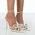 2024 New design Crystal Beads Bowknot Women Sandals Fashion Clear PVC Ankle Strap Gladiator sandals Summer Party Prom Shoes Silver