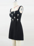 Elegant Women's 3D Diamond Flower Bandage Dress Camisole Sleeveless A-line Mini Dresses Cocktail Banquet Dress Vestidos
