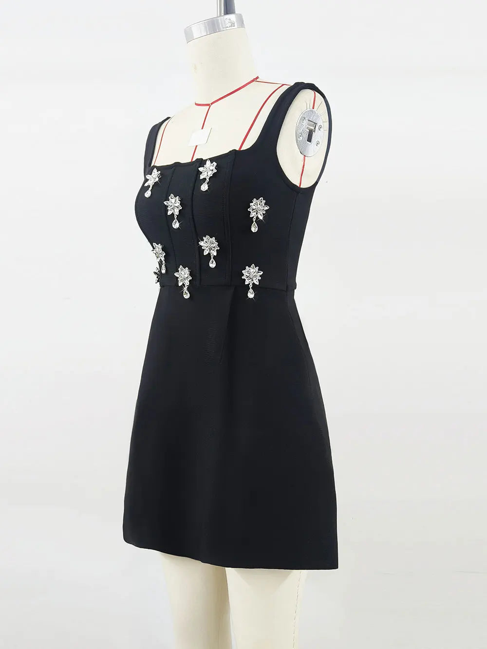 Elegant Women's 3D Diamond Flower Bandage Dress Camisole Sleeveless A-line Mini Dresses Cocktail Banquet Dress Vestidos