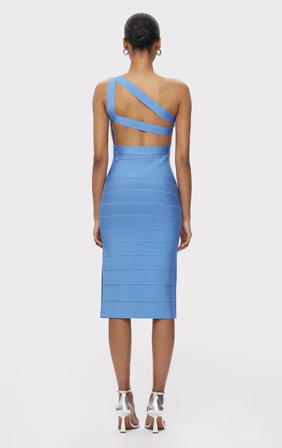 Skyblue Color Women Sleeveless Sexy One Shoulder Bodycon Long Bandage Dress Elegant Evening Party Celebrate Outfit