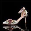 2025 Fashion Flowers Leaf Satin Mary Janes Women Pumps Spring Autumn Elegant Pointed toe Thin High heels Wedding Bridal Shoes White 7cm
