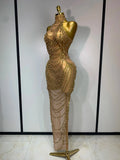 Sparkly Rhinestone Sexy Transparent Mesh Long Dress Women Luxury Birthday Club Party Gown Stage Singer Performance Costume