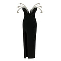 Women Sexy Black Pearl bead Maxi Long Bodycon Bandage Dress Celebrity Elegant Evening Club Party Luxury Birthday Gowns black
