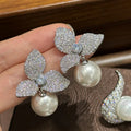 Vintage Pearl Zircon Bridal Earrings Cubic Zirconia Wedding Earring For Bride Women Accessories Party Dinner Dress Jewelry a