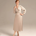 Customized Simple V Neck Mother Dresses Elegant Long Sleeve Wedding Party Gowns Mid-calf Length A Line Formal Bridal Dress picture color