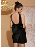 White Backless Pearl Bow Evening Party Dress Bandage Women Robes Elegant Sexy Dress Bodycon Mini Summer Dress Vestidos