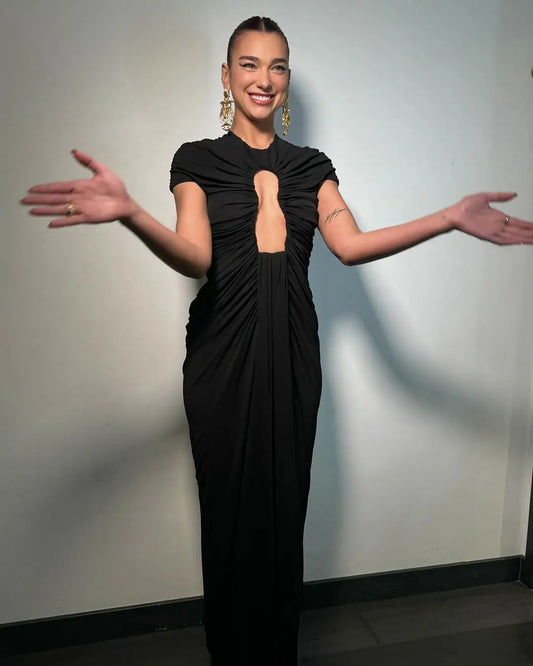 Black Color Women Sexy Sleeveless O-Neck Bodycon Long Dress Keyholes Celebrate Fashion Celebrity Evening Party Red Carpet Dress black