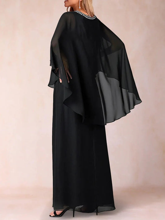 Elegant A-Line Long Evening Dress Chiffon Ruched Shawls Scoop Neck Floor-Length Mother of the Bride Dress 2025 Free Customized