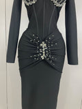 Sexy Luxury Sparkly Beading Bandage Long Sleeve Bodycon Dress Women Celebrity Party Elegant Evening Club Pary Dresses