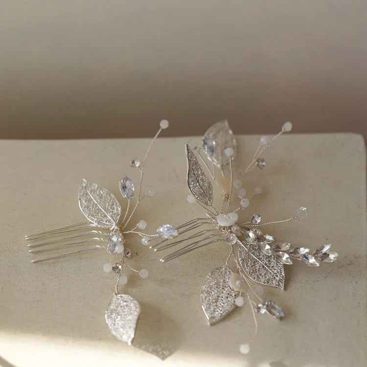 Wedding Accessories Zircon Crystal Hair Comb Pin Clip Silver Color Leaf Head Piece For Brides Bridesmaids Hairpin Bridal Jewelry