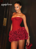 2024 Sexy Women'S Backless Drawstring Tied Dress Strapless Sleeveless Edible Tree Fungi Puffy Dress Cocktail Party Vestidos