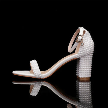 Luxury Pearls Rhinestones Thick Heeled Women Sandals Concise High heels Gladiator Sandals Fashion Female Banquet Party Shoes