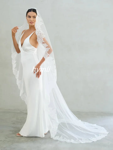 New One Tier Bridal Veil with Eyelash lace Trim Mantilla Lace Veil Soft Wedding Veil