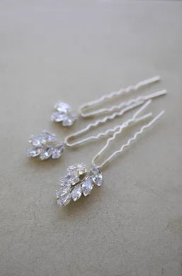 Bridal Jewelry Zircon Crystal Hair Pins Clips Leaf Hairpins For Brides Women Vintage Gold Color Head Pieces Wedding Accessories Silver color