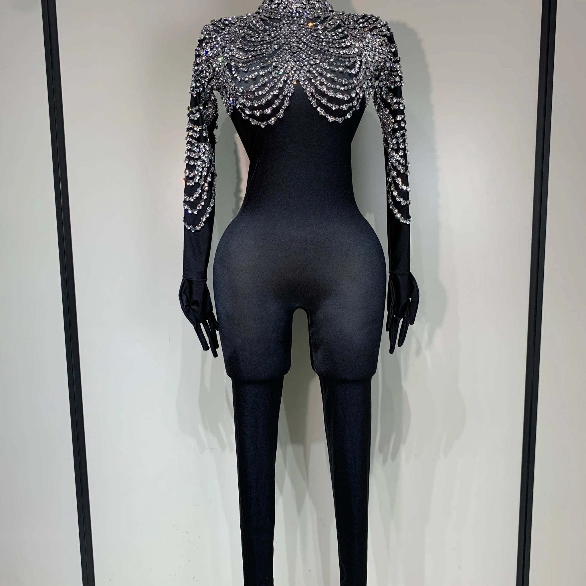 Stock Women Sexy Nightclub Evening Party Drag Queen Singer Dancer Stage Performance Costume Luxury Rhinestone Stretch Jumpsuit style 2