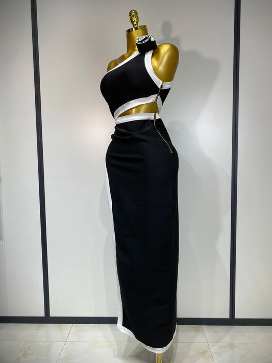 Women Celebrity Sexy One Shoulder Cut Out Split Maxi Long Bodycon Bandage Dress Elegant Evening Club Birthday Party Dress
