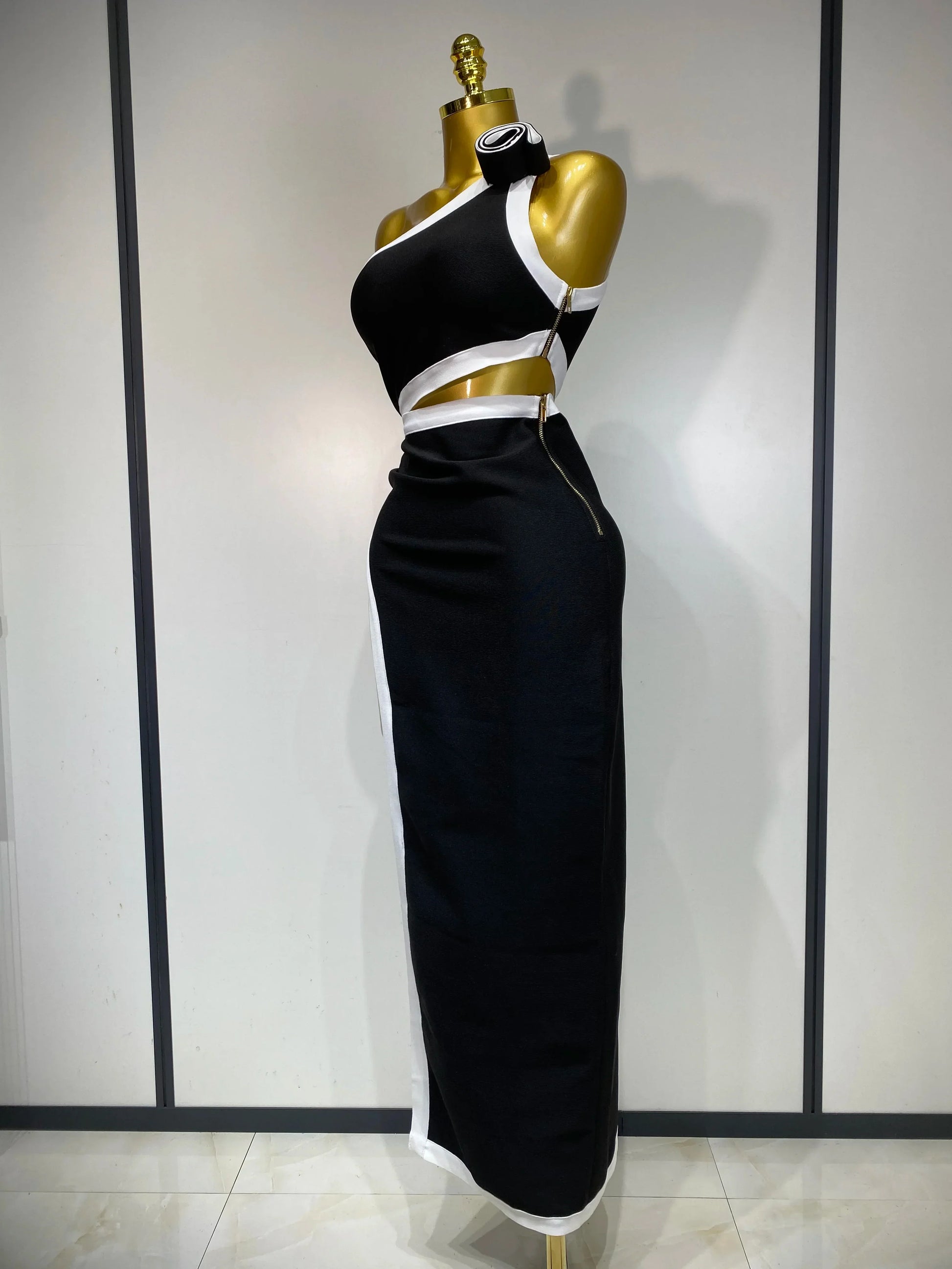 Women Celebrity Sexy One Shoulder Cut Out Split Maxi Long Bodycon Bandage Dress Elegant Evening Club Birthday Party Dress