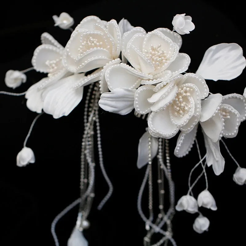 Bridal Jewelry White Flower Hair Comb Pin Clip Hairpin For Brides Women Party Gift Head Pieces Wedding Accessories