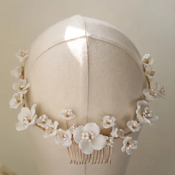 Bridal Jewelry Porcelain Flower Headband Gold Silver Color Hair Comb Pin For Brides Women Headwear Heapieces Wedding Accessories