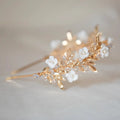Bridal Hair Jewelry Porcelain Flower Headband Tiara Gold Color Leaf Headpiece For Brides Rhinestones Crown Wedding Accessories