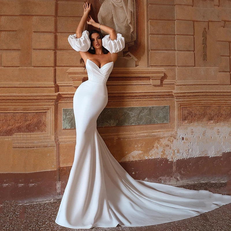 White Mermaid Wedding Dresses Sweetheart Sweep Train Princess Bridal Dress Elegant Wedding Ball Prom Gowns Customized