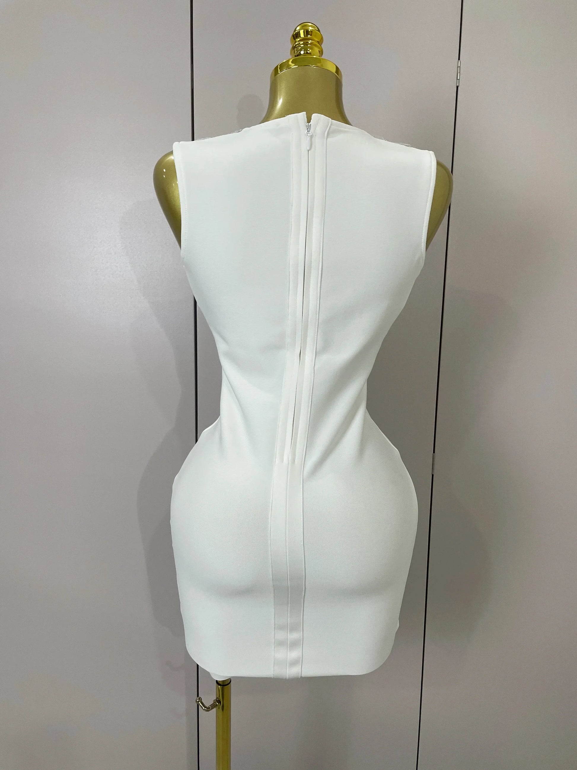 Sexy Silver Sequin White V Neck Cut Out Short Bandage Dress Women Elegant Luxury Birthday Party Club Wedding Vestidos
