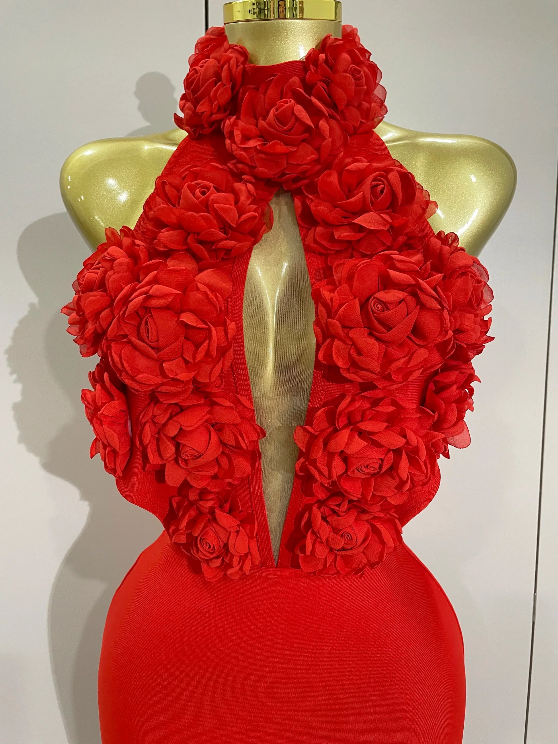Women Celebrity Sexy Halter Backless Flower Long Bandage Bodycon Dress Luxury Birthday Dress Elegant Evening Party Outfit