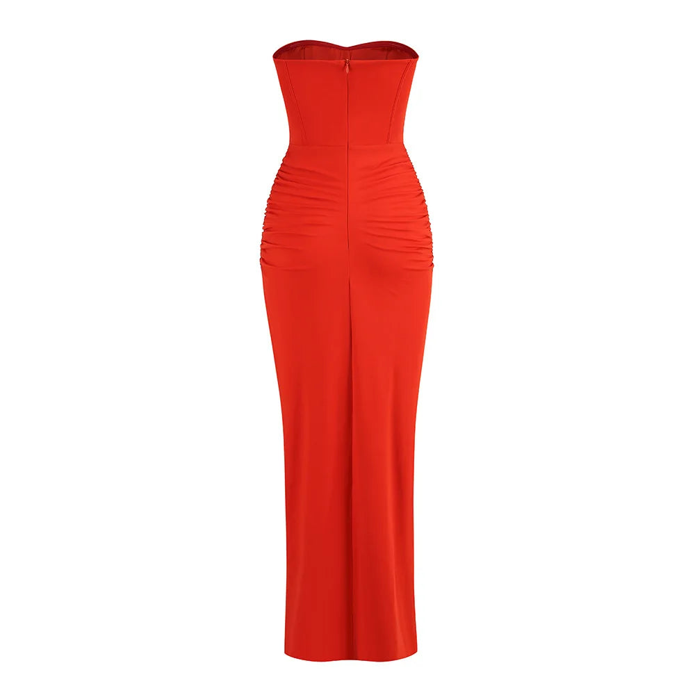 2023 Summer Women Sexy Strapless Bodycon Mid-calf Bodycon High Split Dress Fashion Wedding Mermaid Celebrate Party Dress