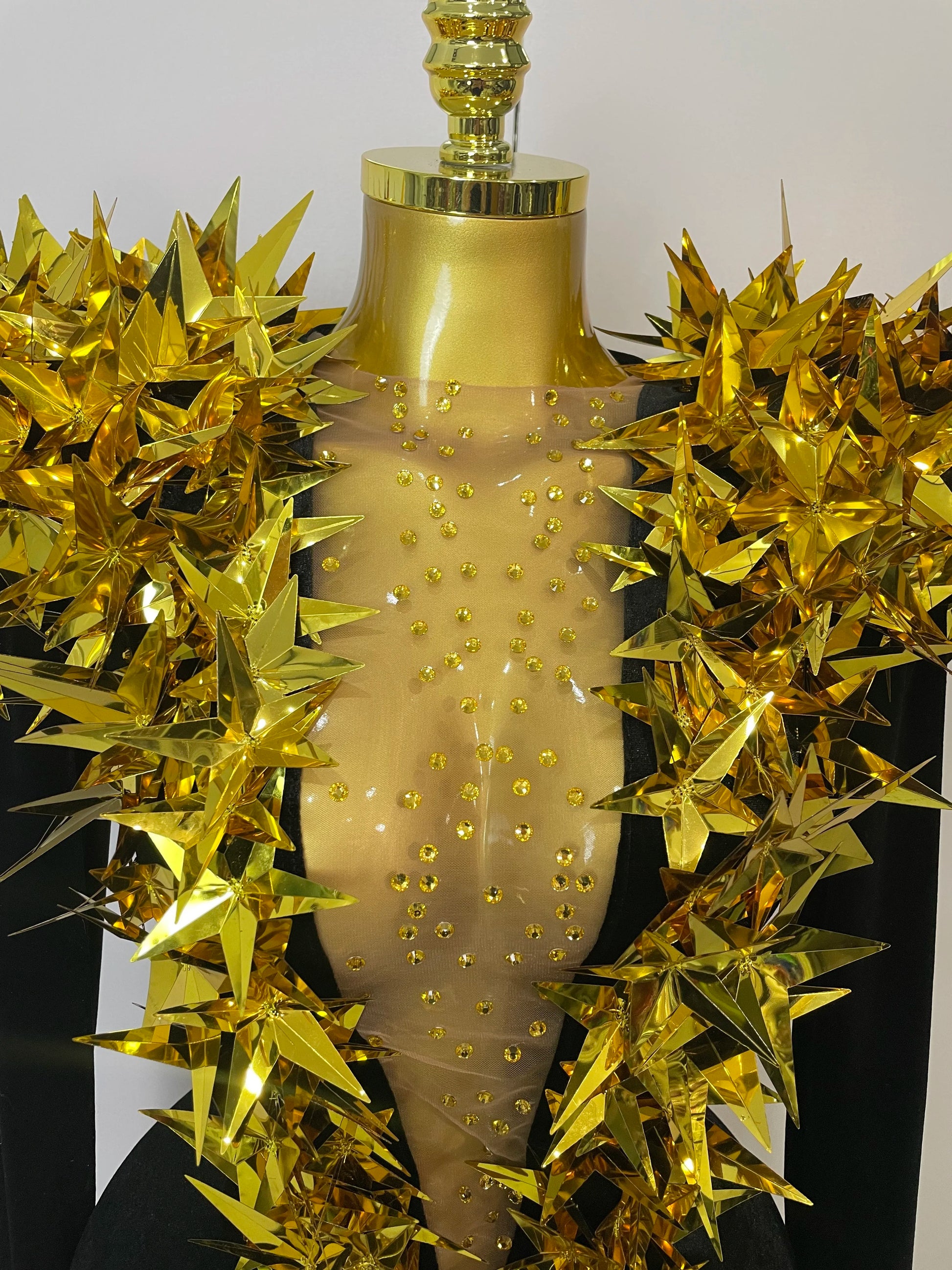 Shiny Gold Rhinestone Black Velvet Long Sleeve Bodysuit Women Evening Party Club Gala Hosts NightClub Bar Stage Costumes