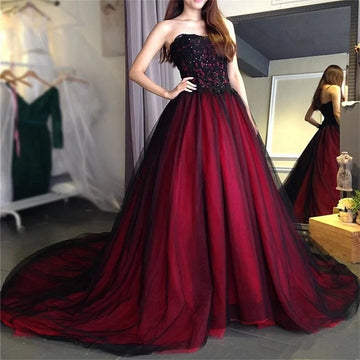 Burgundy Prom Dresses Off Shoulder Vestidos De Fiesta Graceful Lace-up Back Sleeveless Beaded Upper Evening Dress