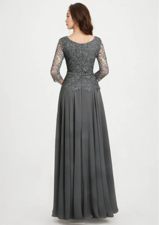 Elegant A-Line Evening Dress Scoop Neck Chiffon Floor-Length Sequins Lace Beading Mother of the Bride Dress 2025 Free Customized