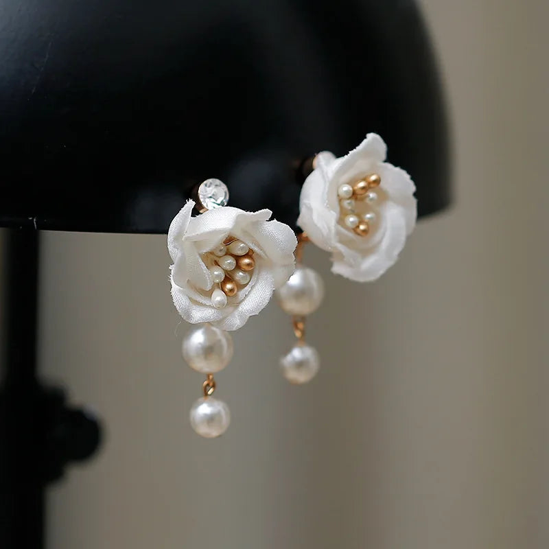 Pearl Head Piece White Flower Floral Hairpins For Brides Women Hair Pins Clips Earrings Set Wedding Accessories Bridal Jewelry