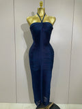 Sexy Backless Green Tassel Ankle Bodycon Bandage Dress Women Celebrity Elegant Evening Club Luxury Birthday Party Outfit Navy Blue