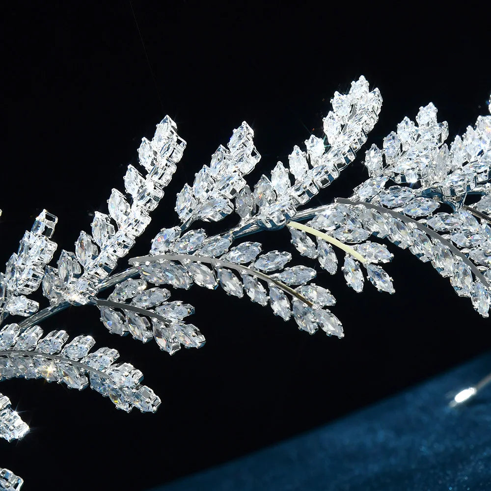 Bridal Hair Jewelry Zircon Tiaras Crowns Zirconia Leaf Headpiece For Brides Birthday Gifts Party Headband Wedding Accessories